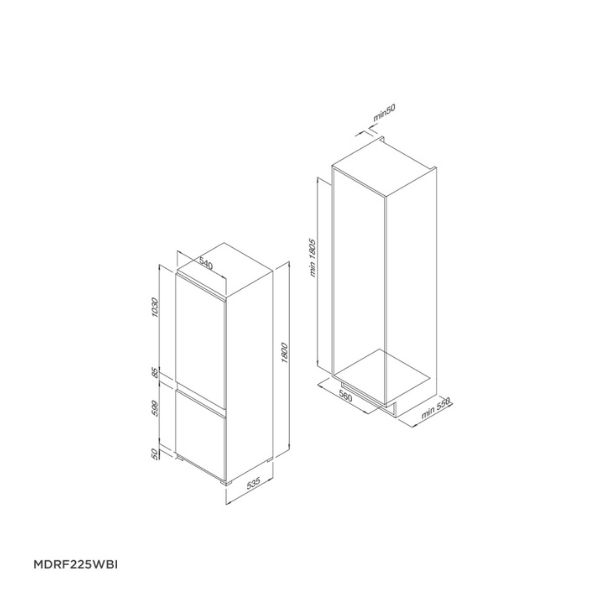 Kích thước của Tủ lạnh Malloca MDRF225WBI Kích thước của Tủ lạnh Malloca MDRF225WBI