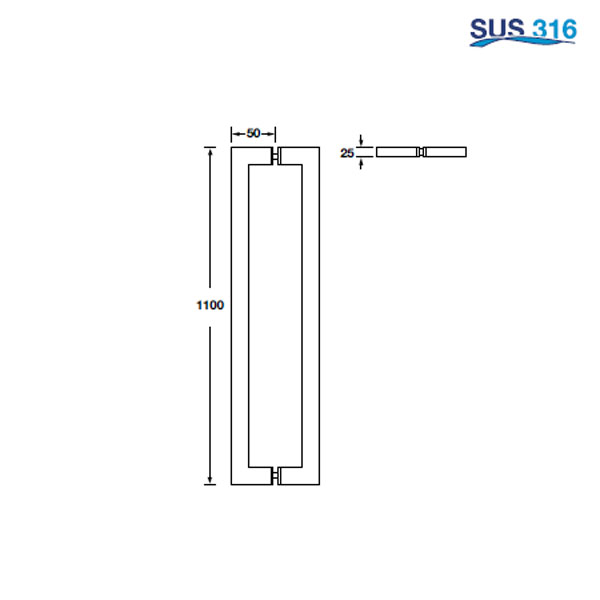 Kích thước của Tay nắm kéo dạng vuông Hafele 903.02.030 Kích thước của Tay nắm kéo dạng vuông Hafele 903.02.030
