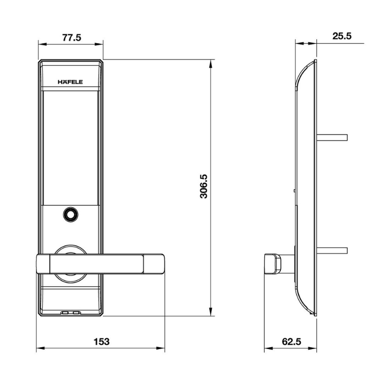 Kích thước khóa điện tử EL7500 Hafele 912.05.728 Kích thước khóa điện tử EL7500 Hafele 912.05.728