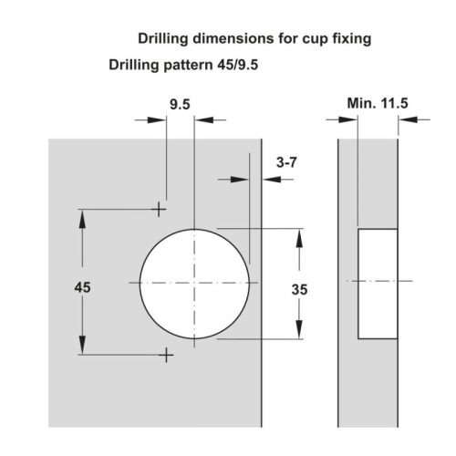 Lắp đặt bản lề trùm ngoài Metalla SM 110° Giảm Chấn Hafele 315.07.114